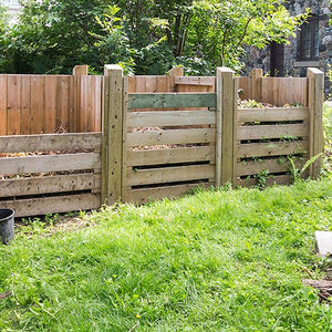 A set of composting bins.