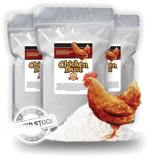 Three packages of Chicken Dust with a rooster on top, featuring the brand logo and product name.