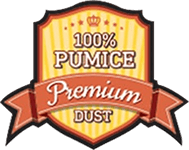Logo for 100% Pumice Premium Dust with a vintage design.