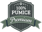 Logo for 100% Pumice Premium with a shield design and banner.